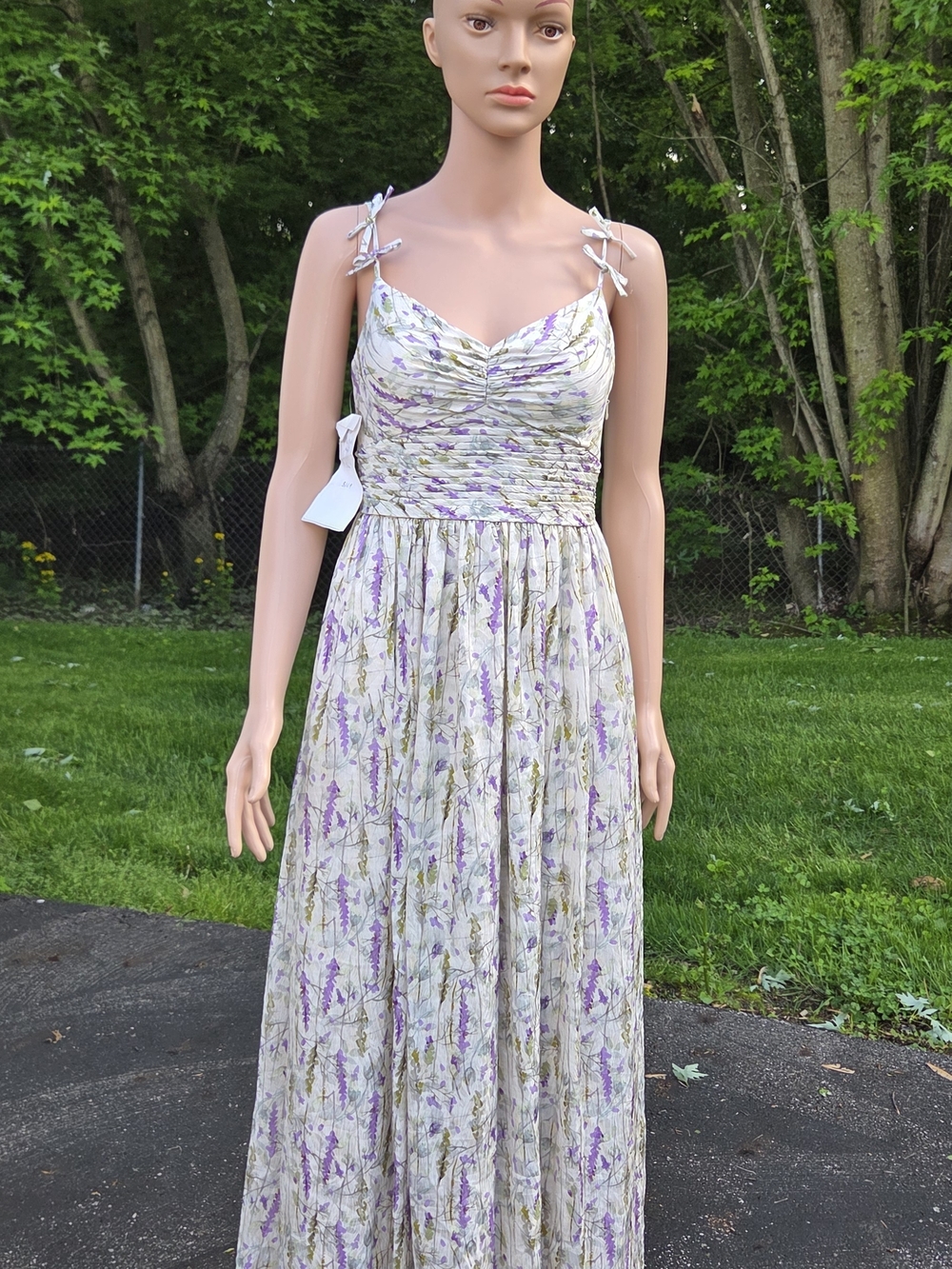 Azazie Lavender Floral Tie-Strap Maxi Dress